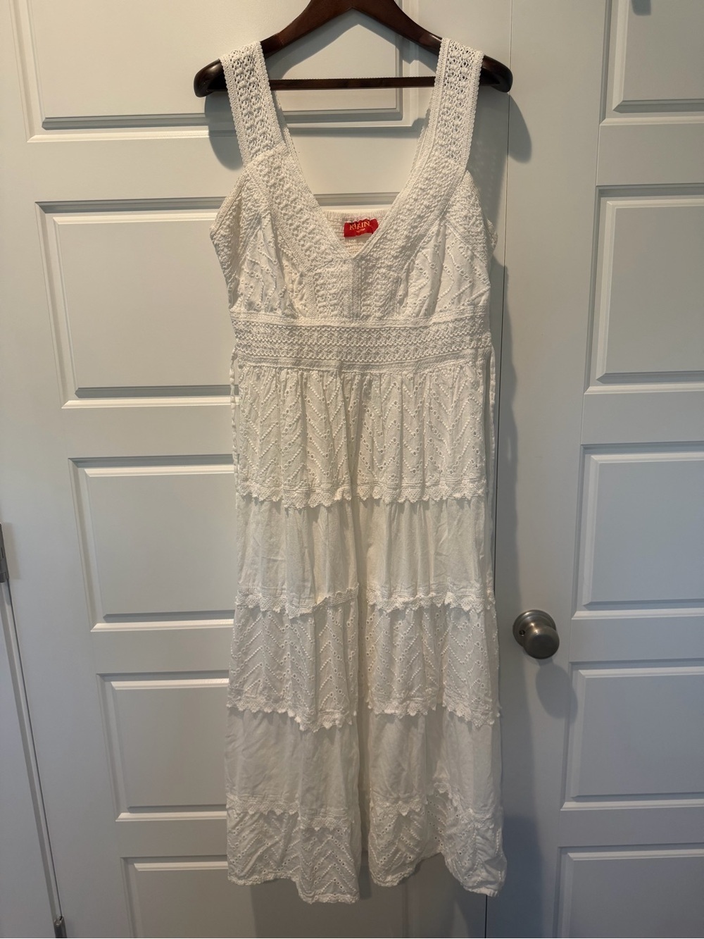 Karina Women's 100% Cotton White Maxi Dress Sleeveless Crochet Boho Large